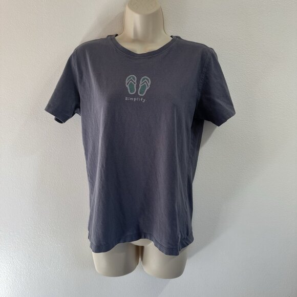 Life is Good T-shirt Womens S Relaxed Fit Sandals Beach Simplify Gray Blue - Picture 1 of 8